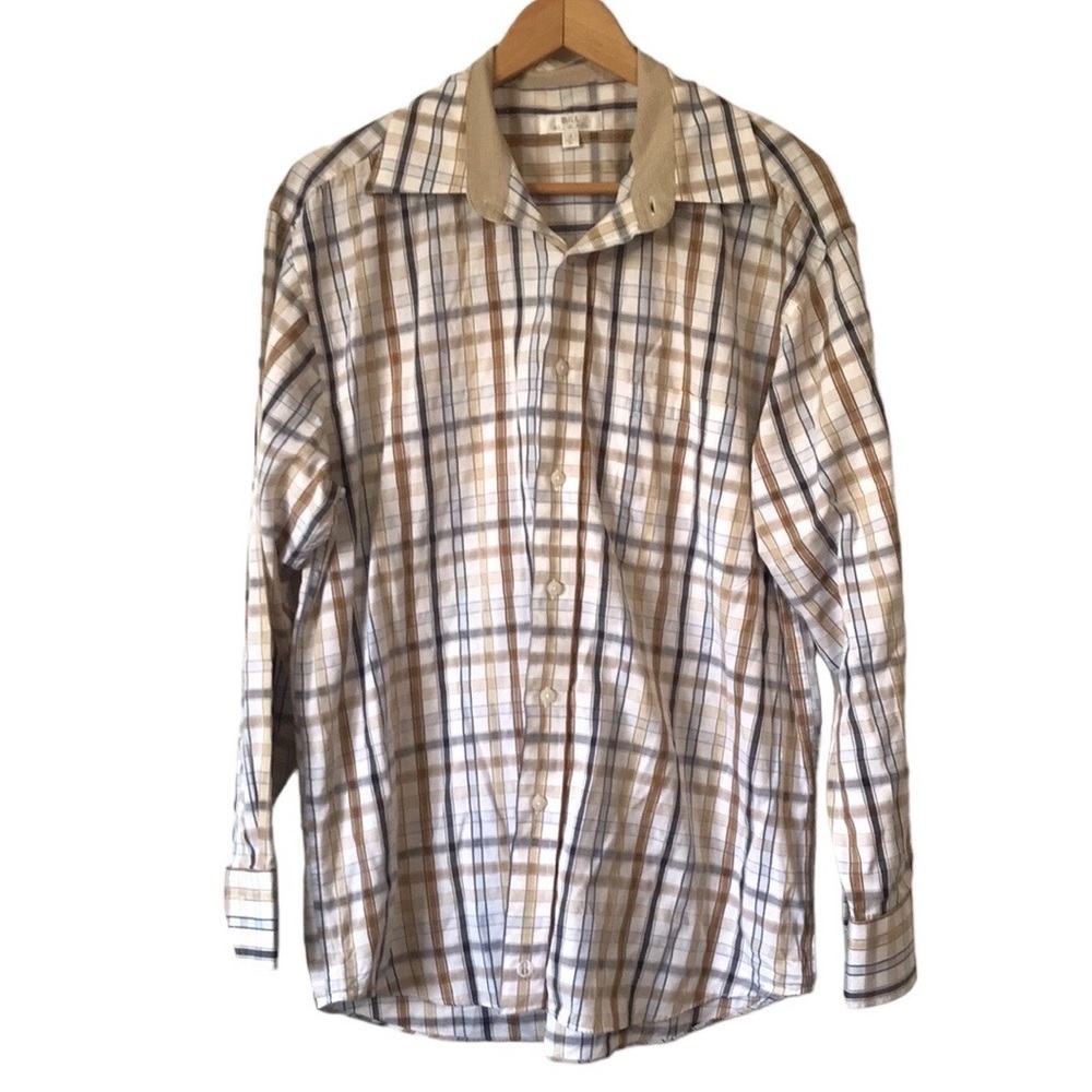 Bill Blass plaid long sleeve button down shirt size Medium
